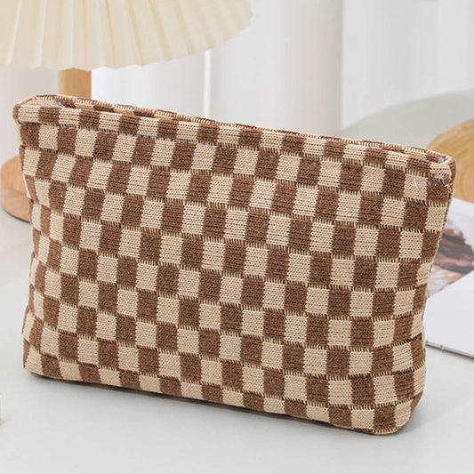 KNITTED CHECKERBOARD MAKEUP BAG PEN BAG_CWAB1210