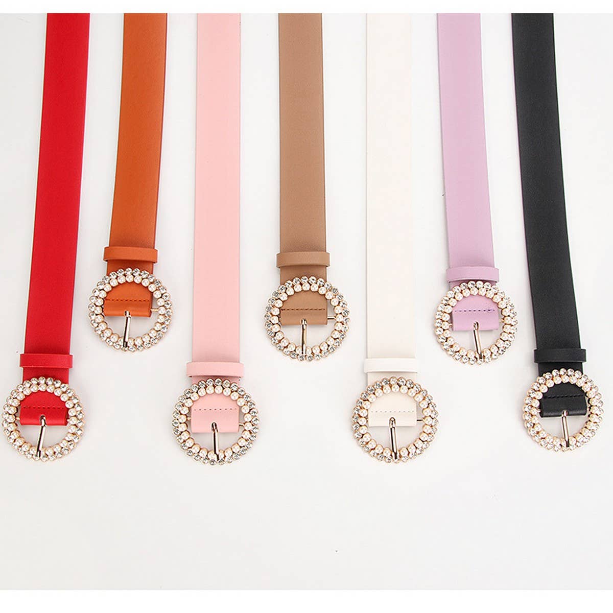 CLASSIC VINTAGE ROUND RHINESTONE PEARL BUCKLE BELT_CWABE0400