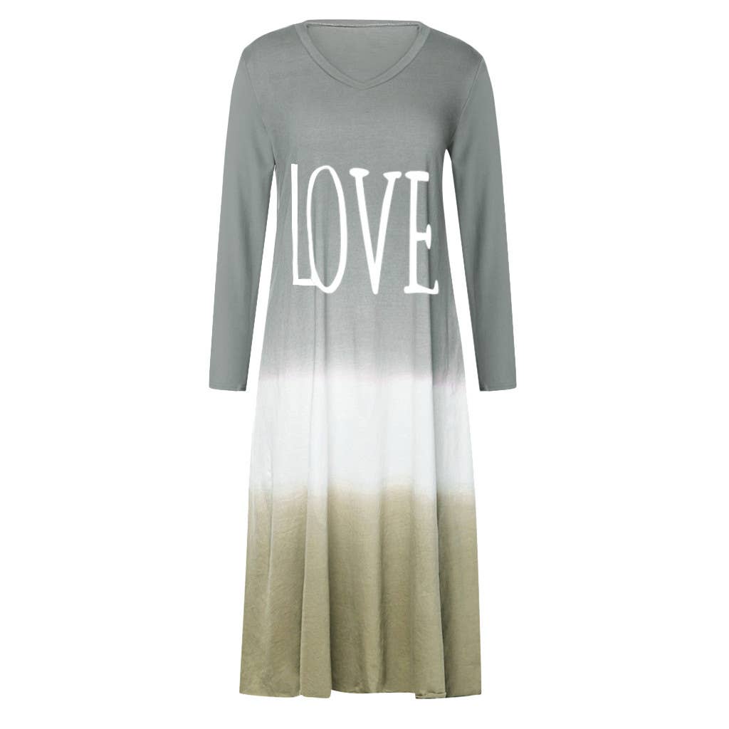 Fashion color-blocking printe long-sleeved dress