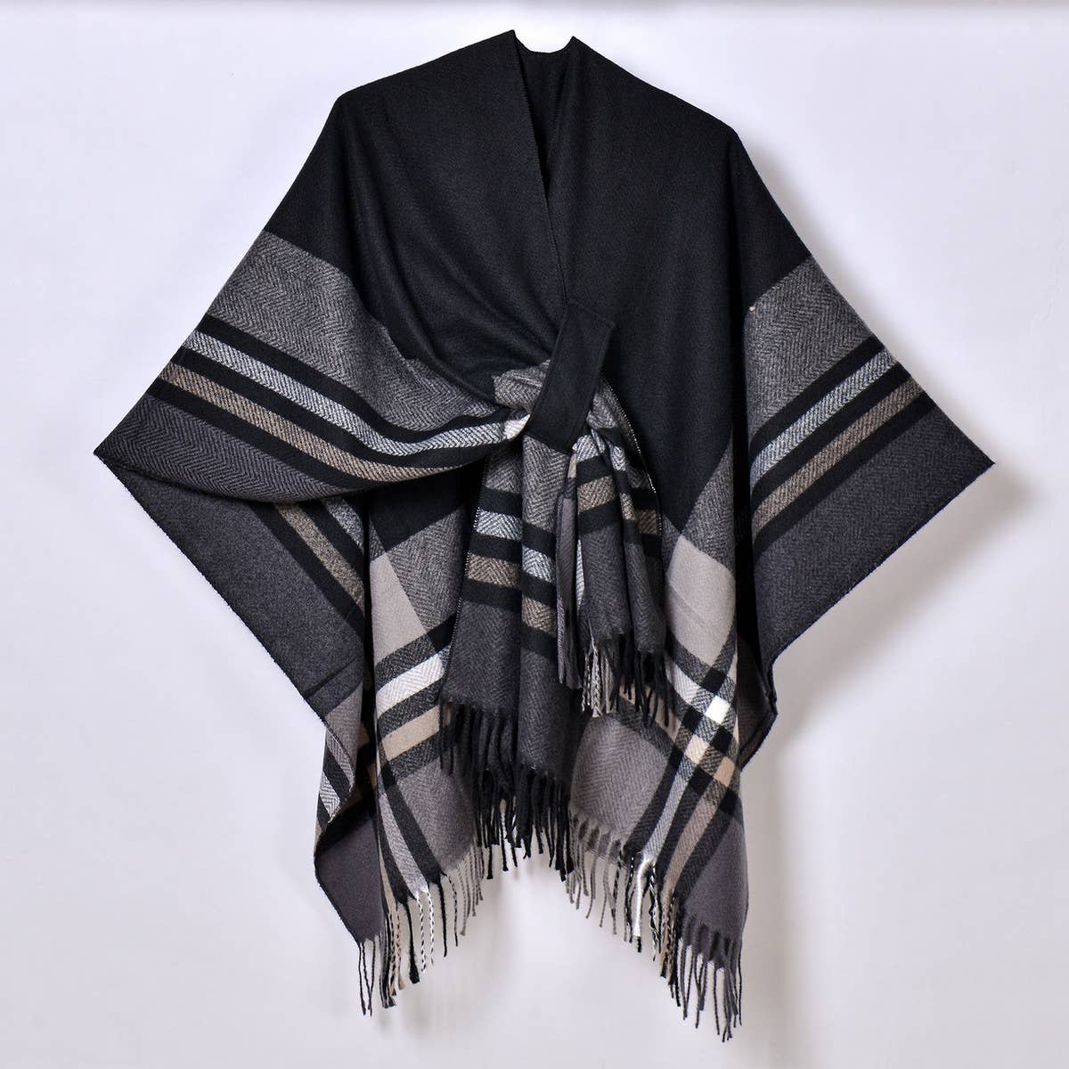COLORFUL TASSEL STRIPED TIE SHAWL