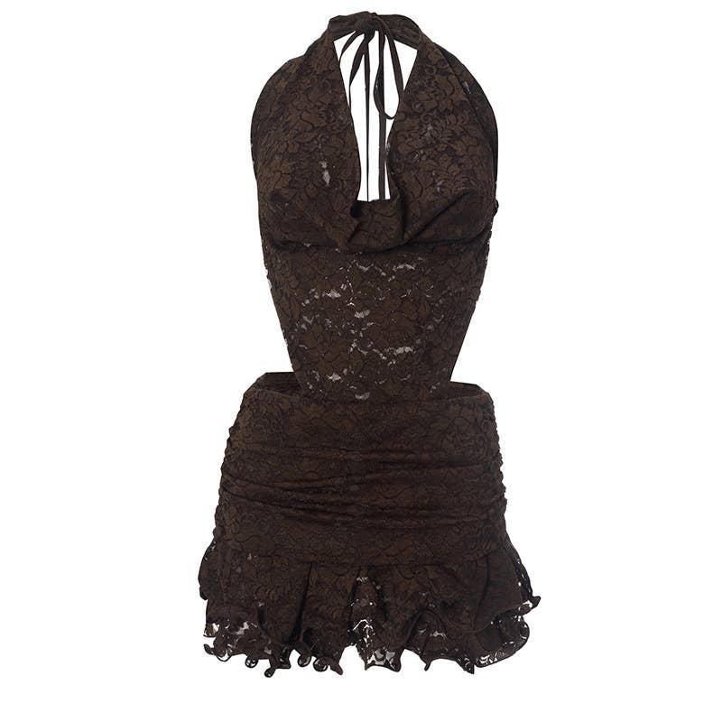 Lace Halter Backless Mini Dress