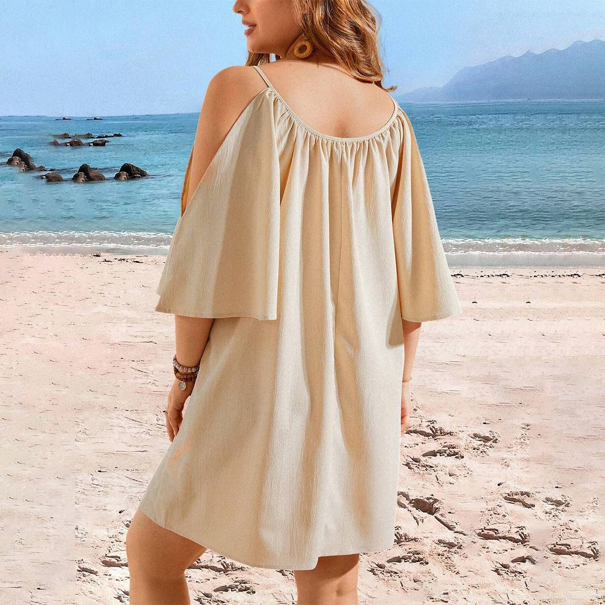 LARGE OFF SHOULDER SHORT SLEEVED DRESS_CWDSD3311
