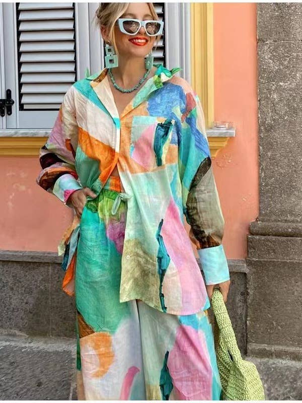 Fashion printed shirt, loose long-sleeved suit