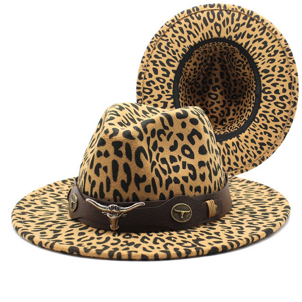 LEOPARD PRINT WOOLEN HAT WIDE BRIM JAZZ HAT_CWAH2534