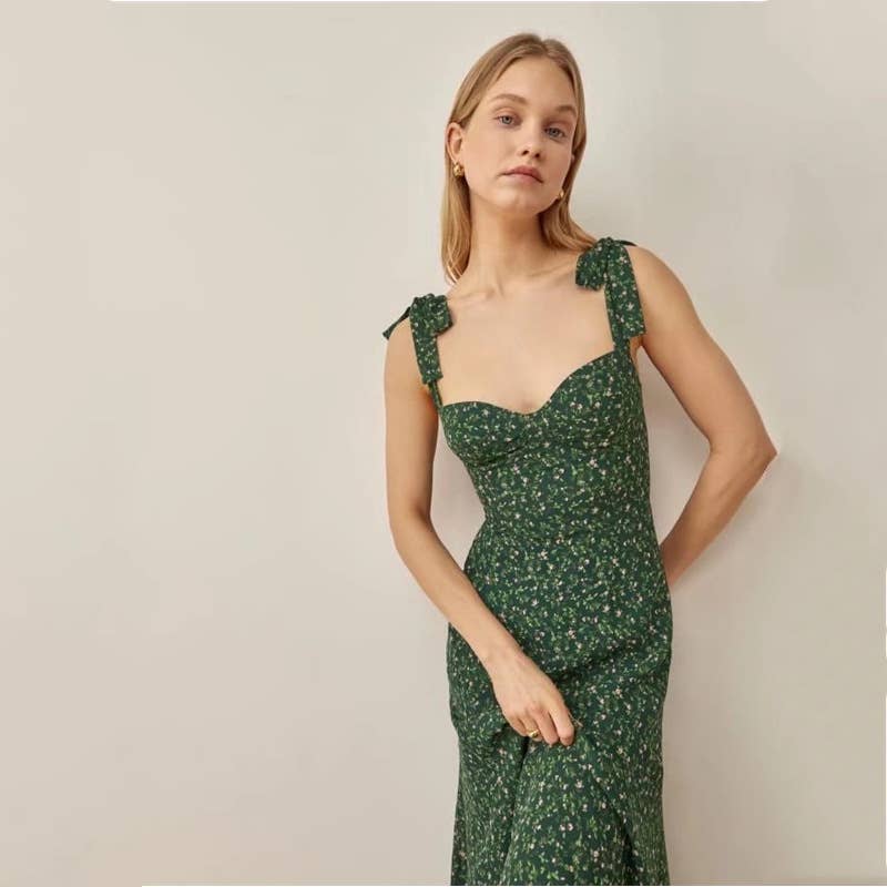 SMALL FLORAL PRINT SLIM-FIT WAIST HALTER DRESS