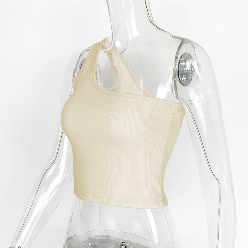 TRIM RIBBED TREND ONE-SHOULDER TANK TOP