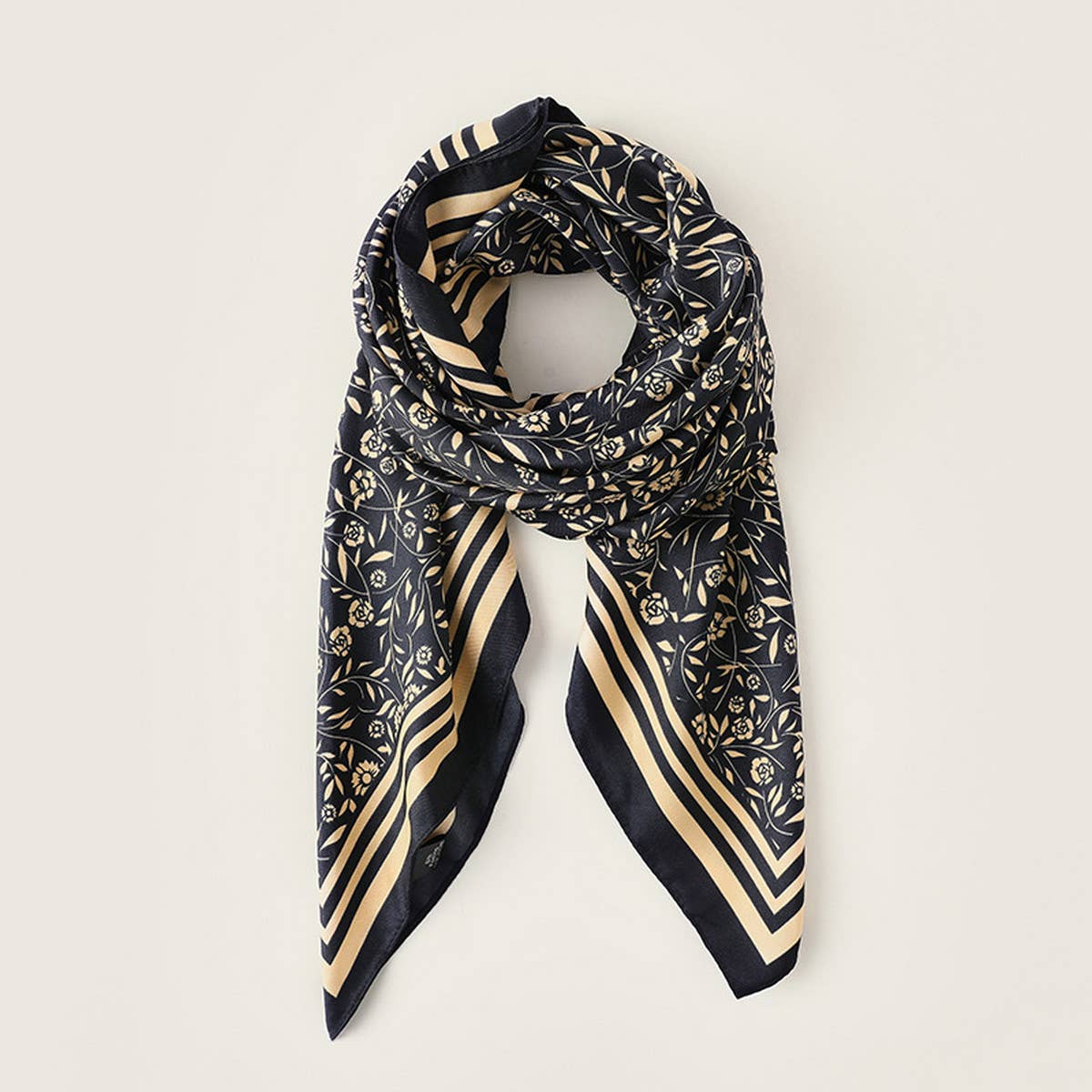 Sweet Floral Faux Silk Scarf - Square Neck Wrap
