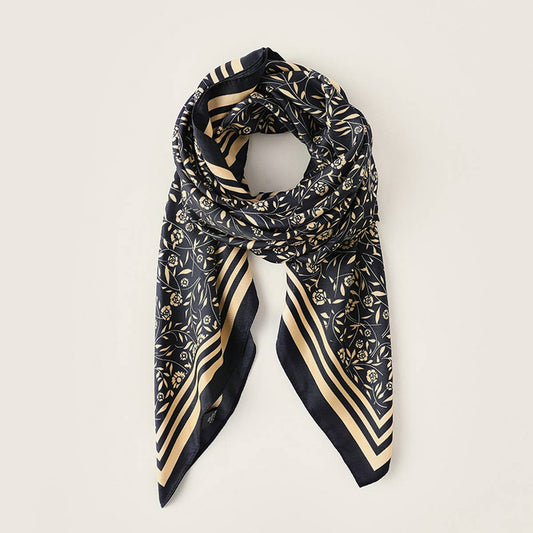 Sweet Floral Faux Silk Scarf - Square Neck Wrap