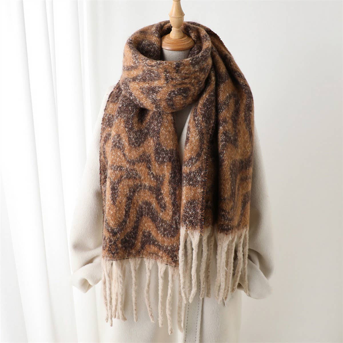 Geometric Colorblock Tassel Scarf for Fall Winter