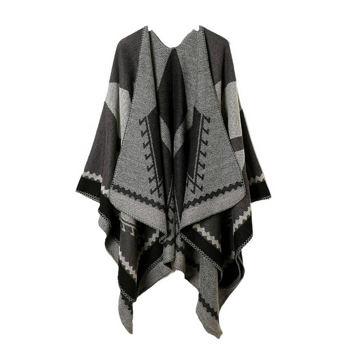 DOUBLE-SIDED PLAID FAUX CASHMERE SHAWL CAPE