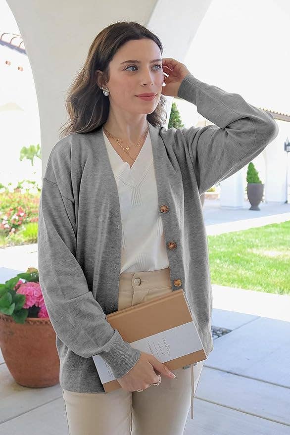 SIMPLE V-NECK SINGLE BREASTED THIN CARDIGAN