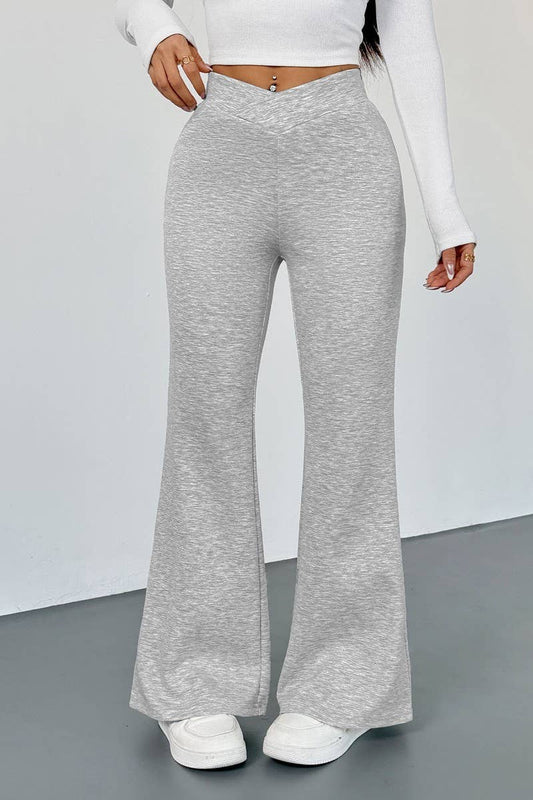 CWBLP2151_SOLID SLIM FIT FLARE CASUAL PANTS