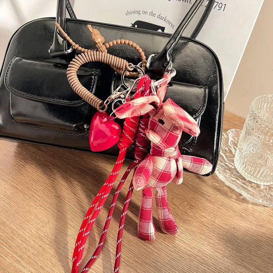 Plaid Bunny Keychain with Resin Heart Charm_CWMM7637