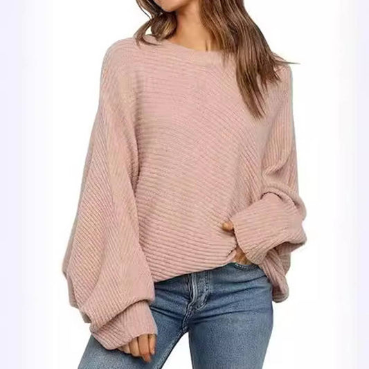 ROUND NECK SOLID COLOR BAT LONG-SLEEVED SWEATER