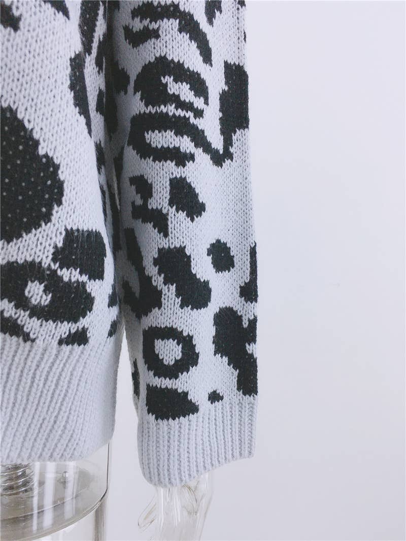 LEOPARD PRINT SWEATER LOOSE TURTLENECK SWEATER