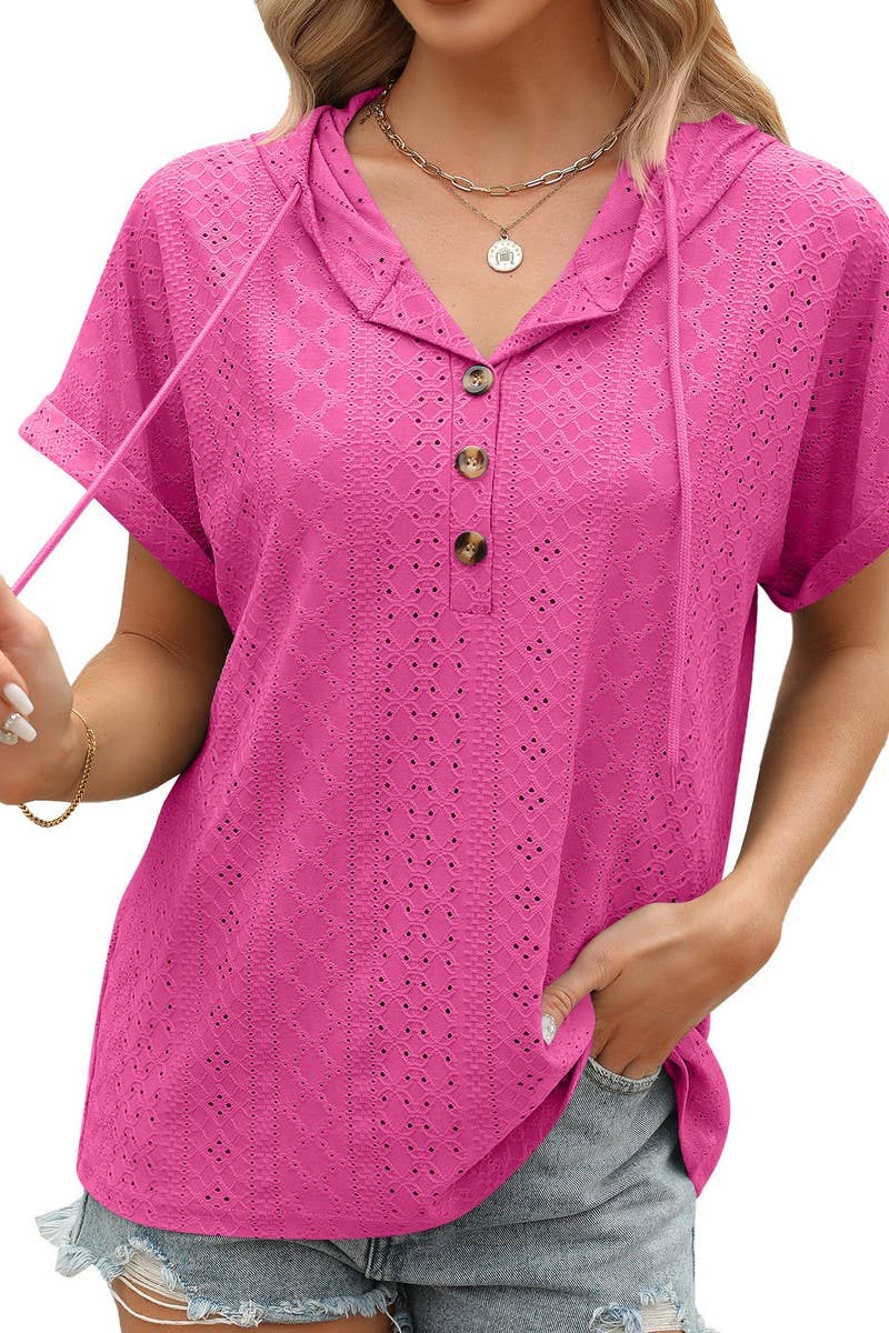 SOLID COLOR BUTTON DOWN SHORT SLEEVE HOODIE_CWOHOS0013