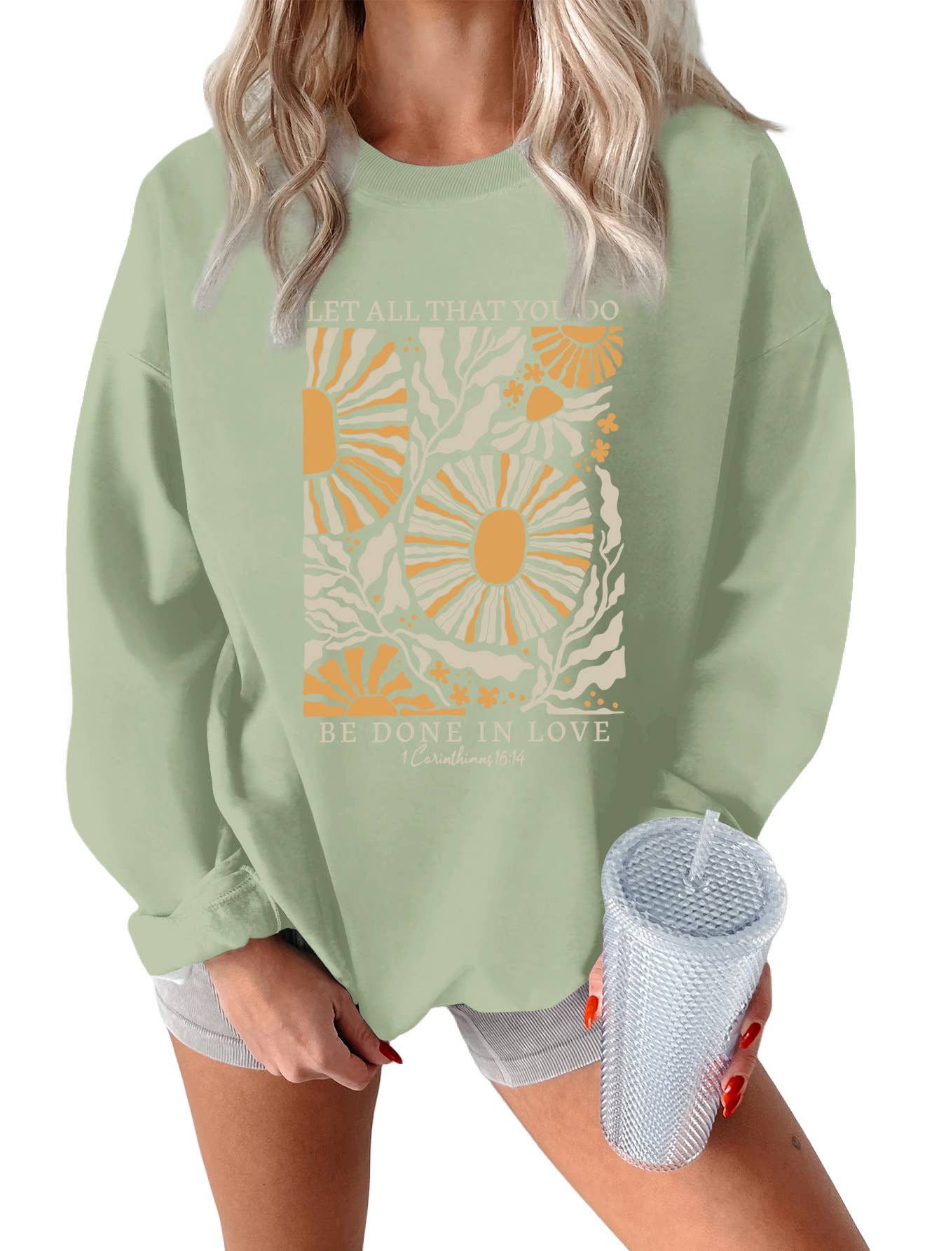 Fashion printed loose round-neck pullover hoodie