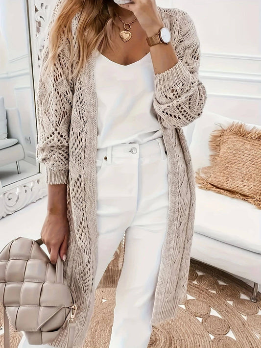 Solid color coarse knit unbuttoned cardigan