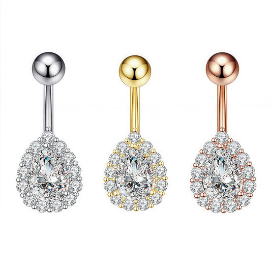Teardrop CZ Belly Ring Colorful Stainless Steel
