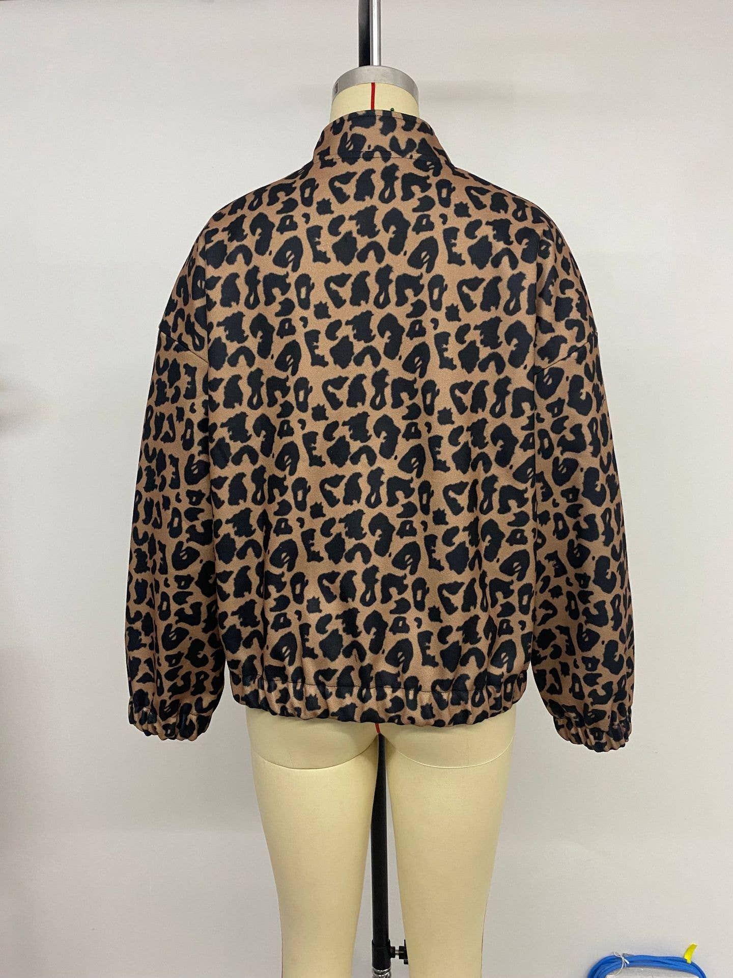 Trendy retro stand-up collar leopard print coat