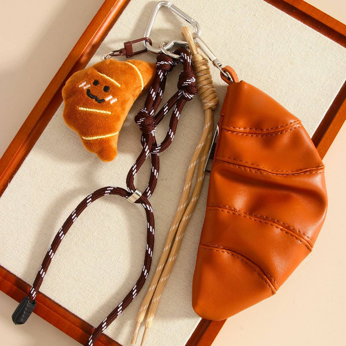 Vintage Croissant Coin Purse Keychain Charm