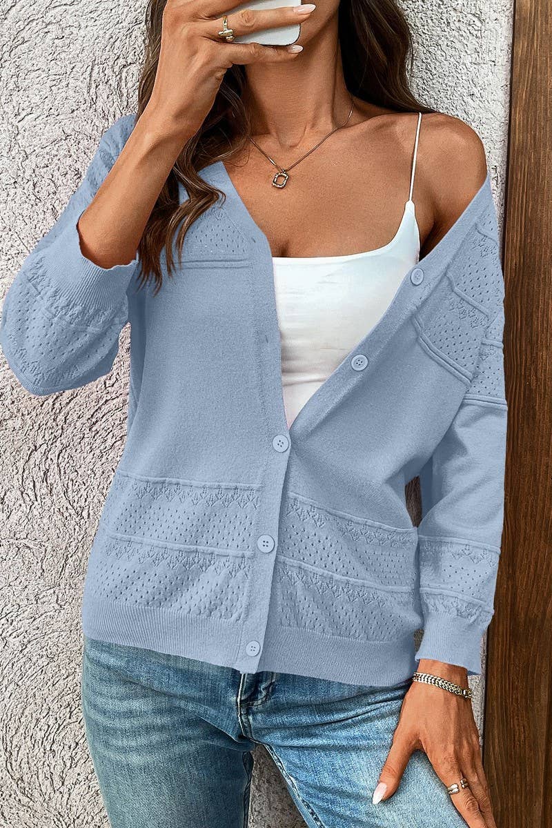 CWOCAL00611_LIGHTWEIGHT CROCHET KNIT V NECK CARDIGAN