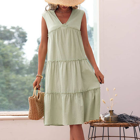 Sleeveless cotton and linen dress