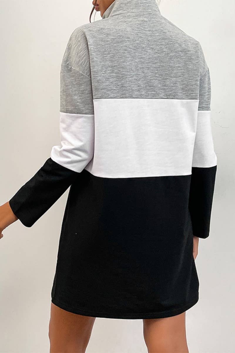 CWDSD6537_LONG-SLEEVED DRESS WITH STANDING COLLAR ZIPPER