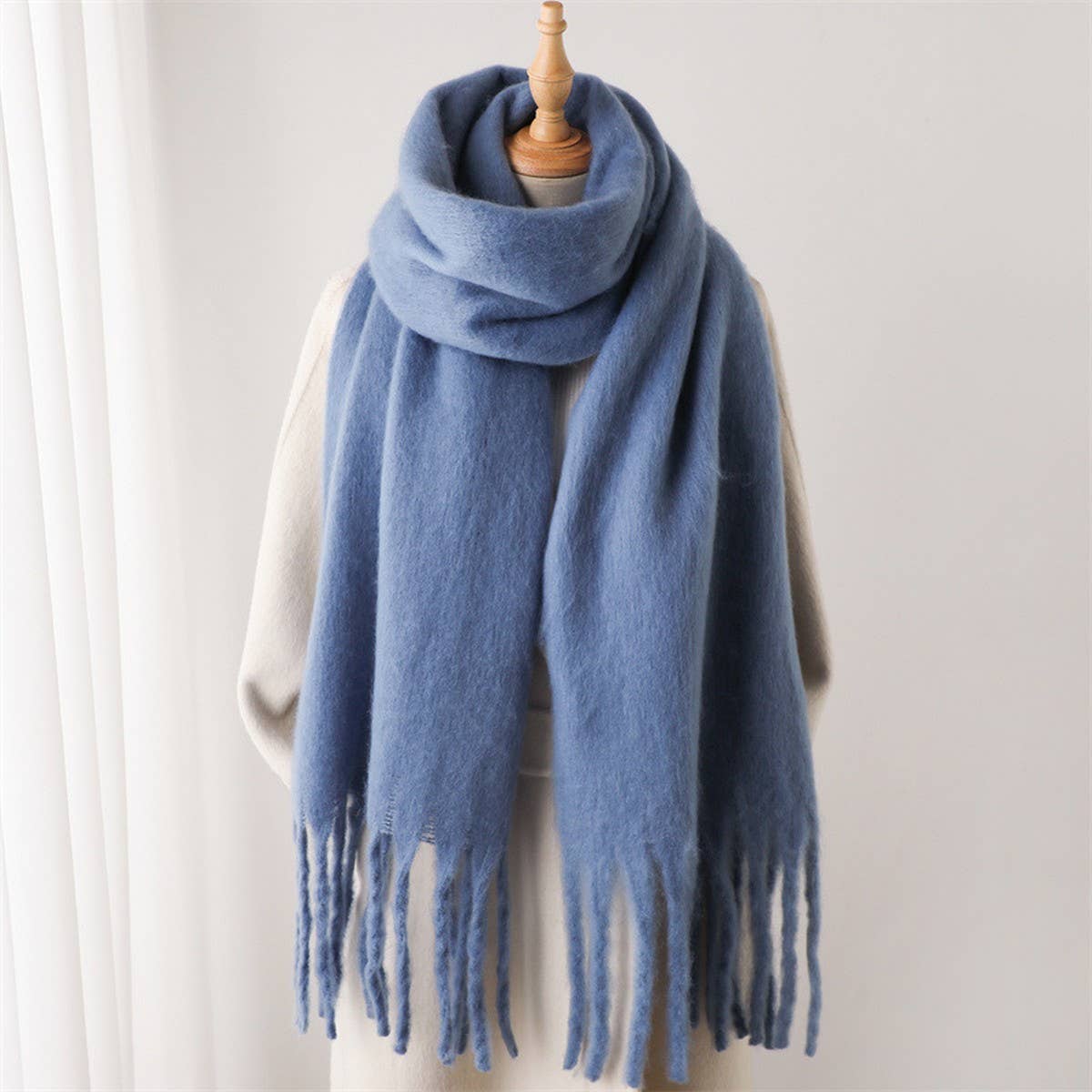 Mohair Tassel Scarf for Winter, Unisex Long Shawl