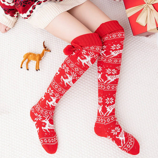 CHRISTMAS ELK BALL LONG KNEE-HIGH SOCKS
