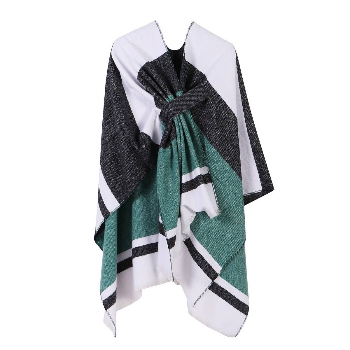 COLORBLOCKED AND BARRED CAPE WITH OUTER CAPE