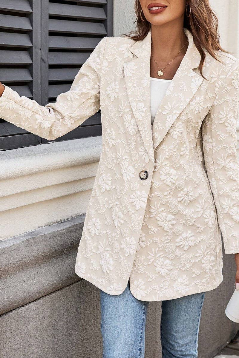 CWOCO00158_JACQUARD SINGLE-BUTTON SLIM COMMUTER SUIT JACKET