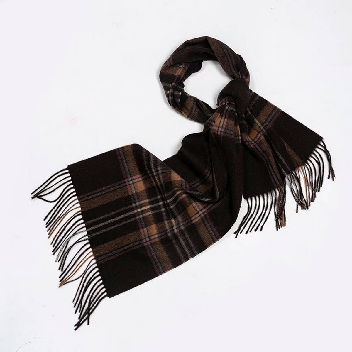 100% Wool Plaid Scarf Red Check Winter Warmth_CWASC2325