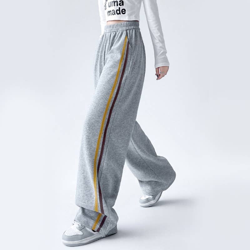 ATHLEISURE STRIPED HIGH WAIST STRAIGHT LEG SLACKS