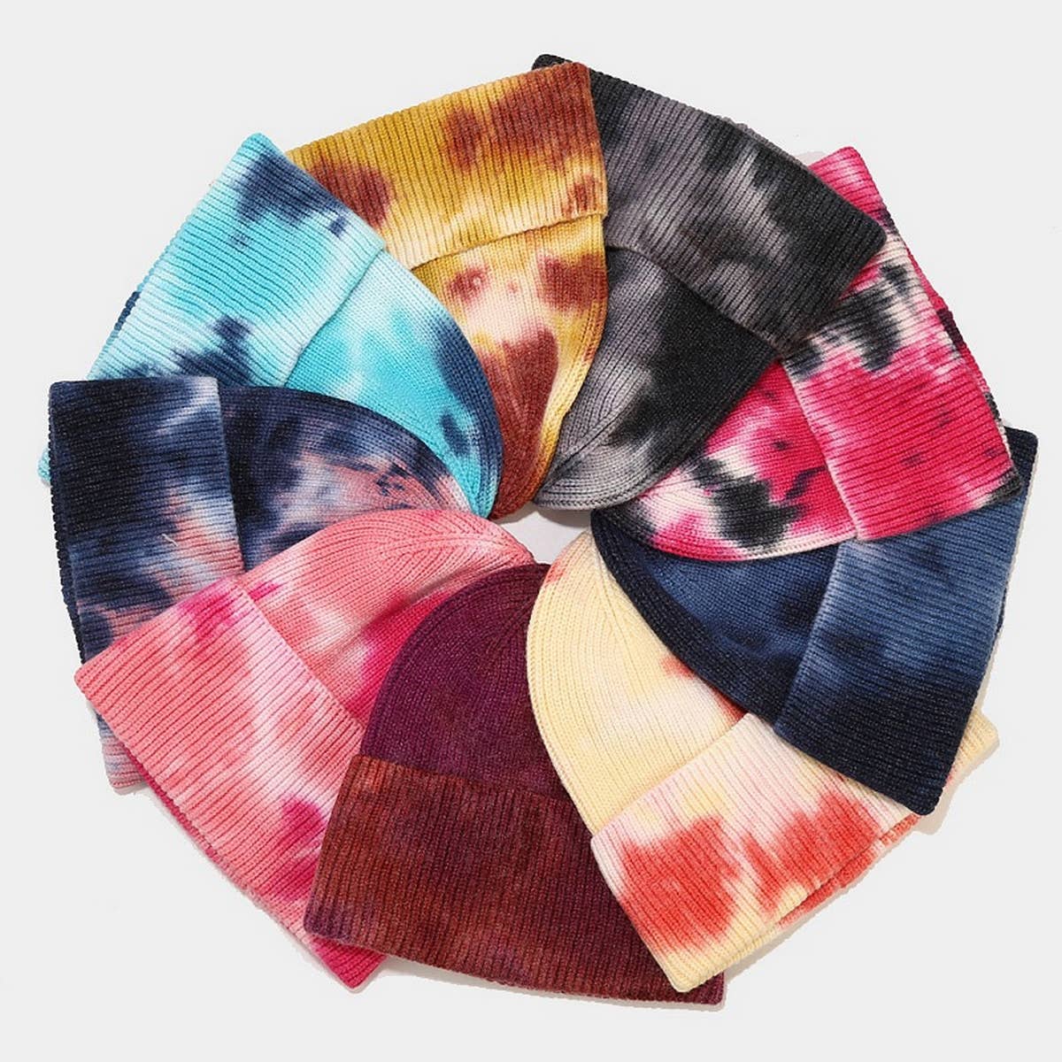 OUTDOOR WARM CURLED EDGE TIE-DYE KNITTED HAT_CWAH1593