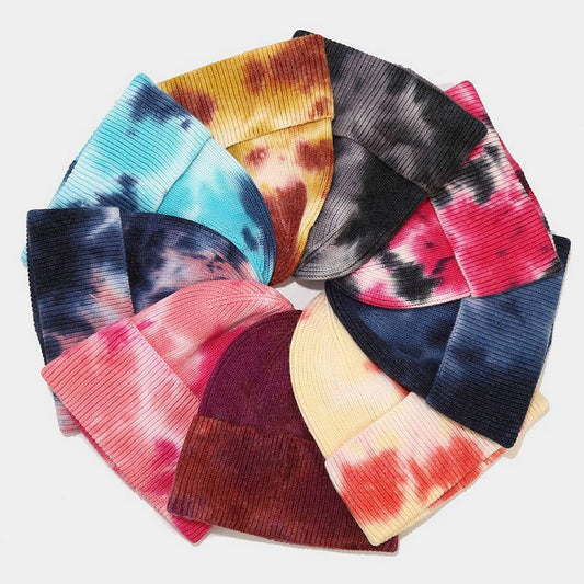 OUTDOOR WARM CURLED EDGE TIE-DYE KNITTED HAT_CWAH1593