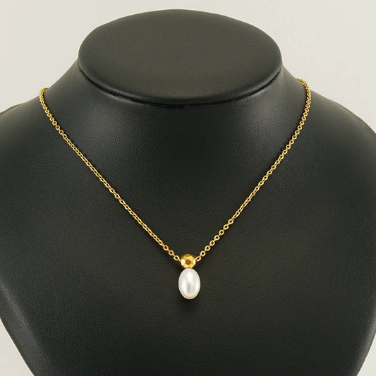 CWAJE1962_Simple Pearl Pendant Necklace Gold