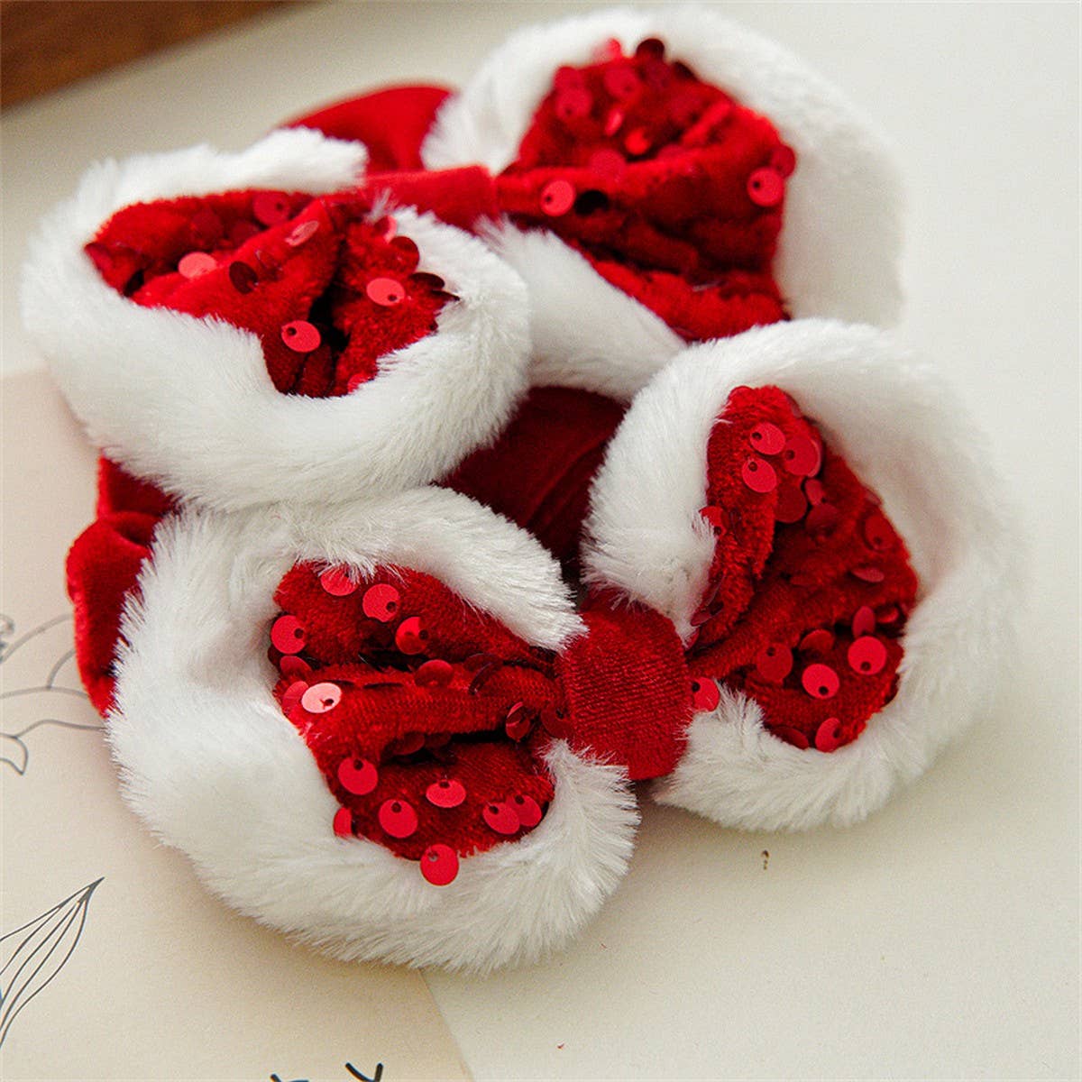 CHRISTMAS RED SEQUIN BOW HAIRBAND