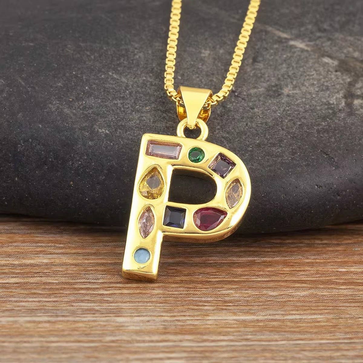 26 Letters Copper Zirconia Pendant Necklace_CWMM5873