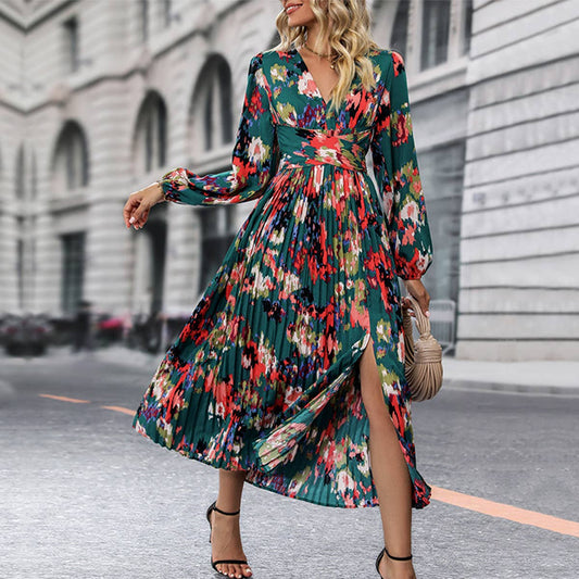WAIST PRINT LONG-SLEEVED HAUTE COUTURE DRESS