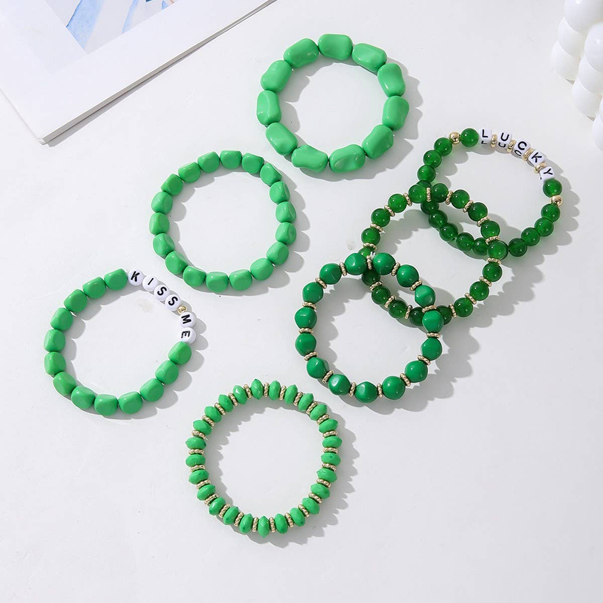 ST. PATRICK'S DAY ACRYLIC BEADED BRACELET SET_CWMM3504