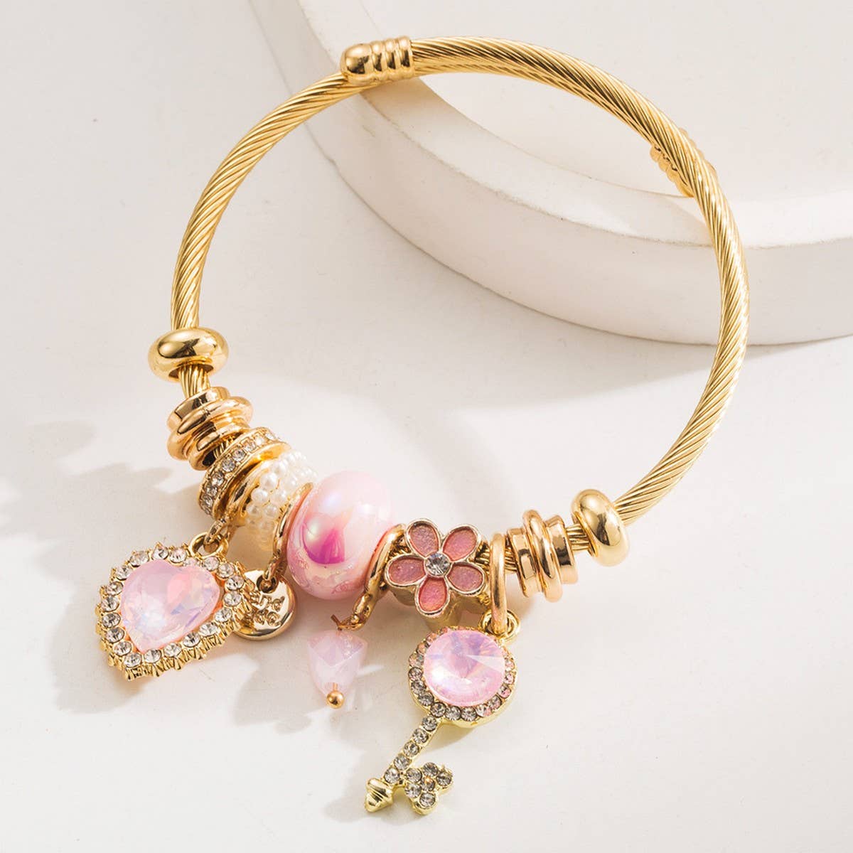 Alloy Couple Bracelet with Heart & Key Beads_CWMM8581