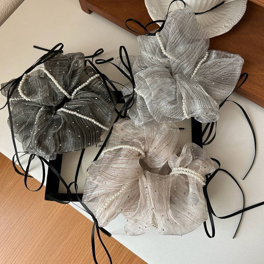 FRENCH STRIPED BOW COLLAR HAIR SCRUNCHIES