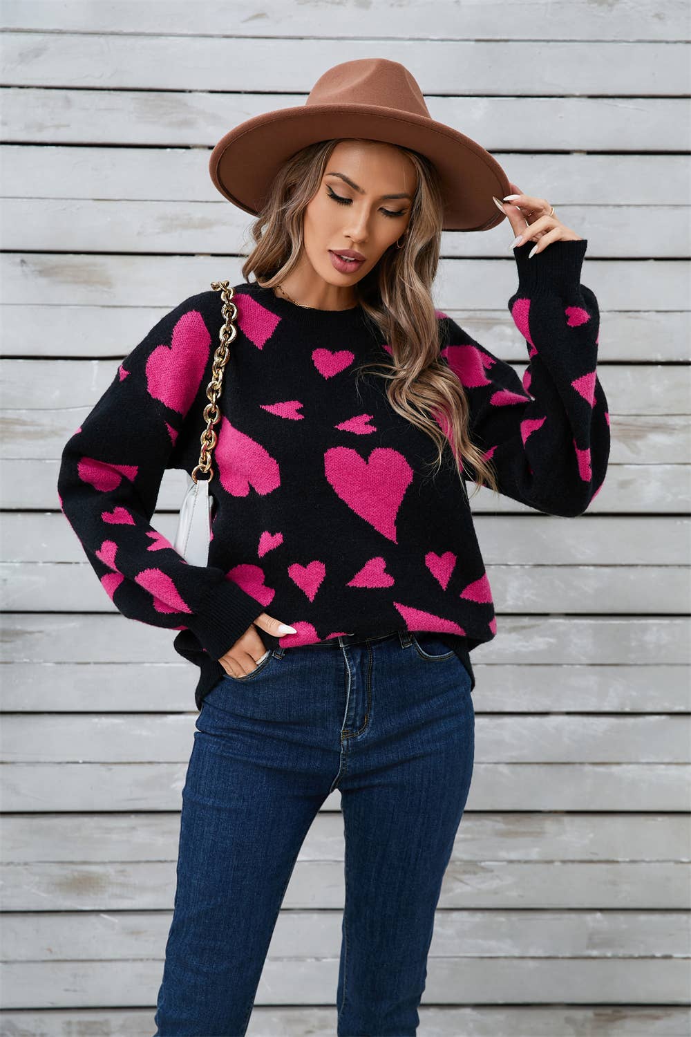 VALENTINE HEART SWEATER CREWNECK PULLOVER SWEATER