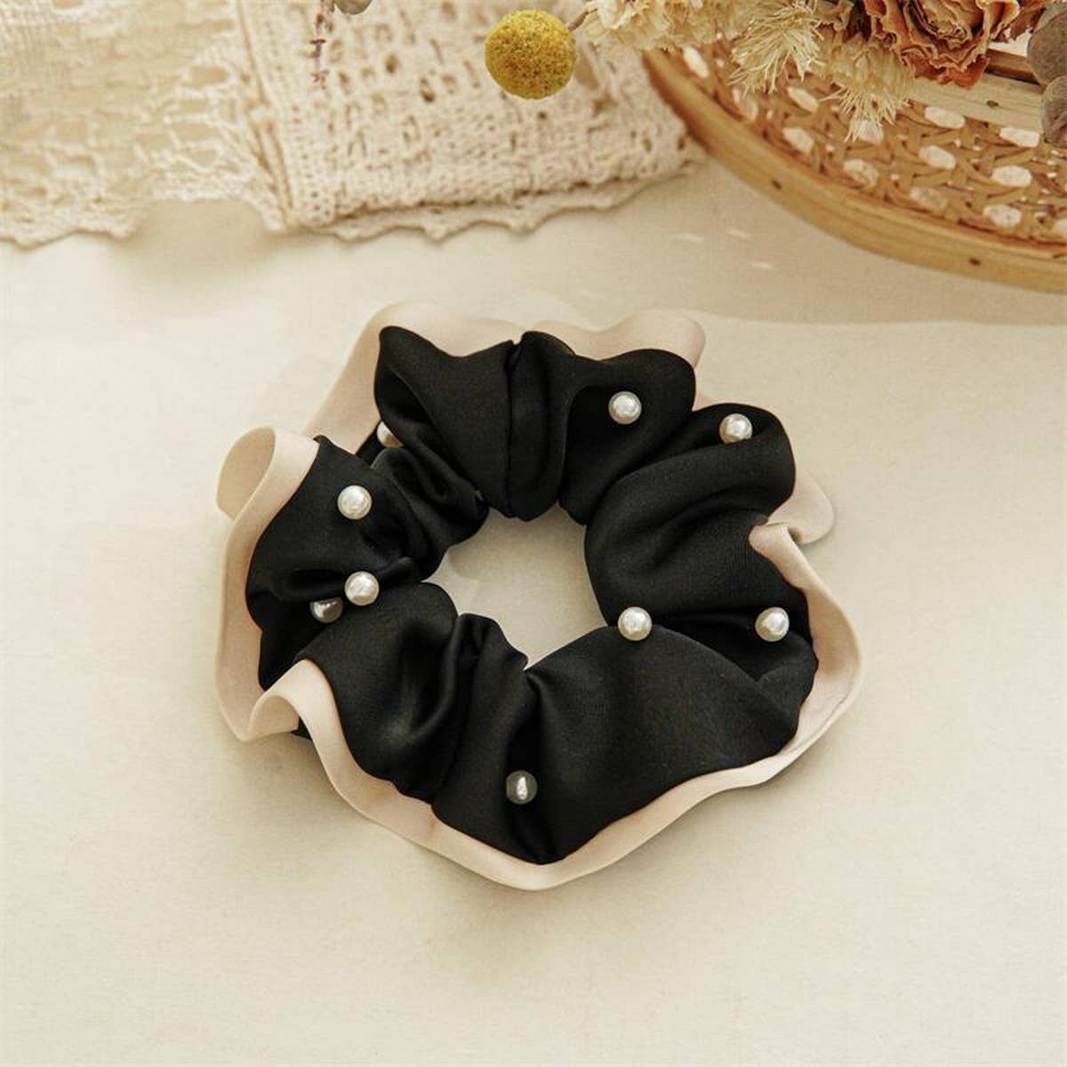 BEADED LARGE INTESTINE HAIR RING SCRUNCHIES_CWAHA2881