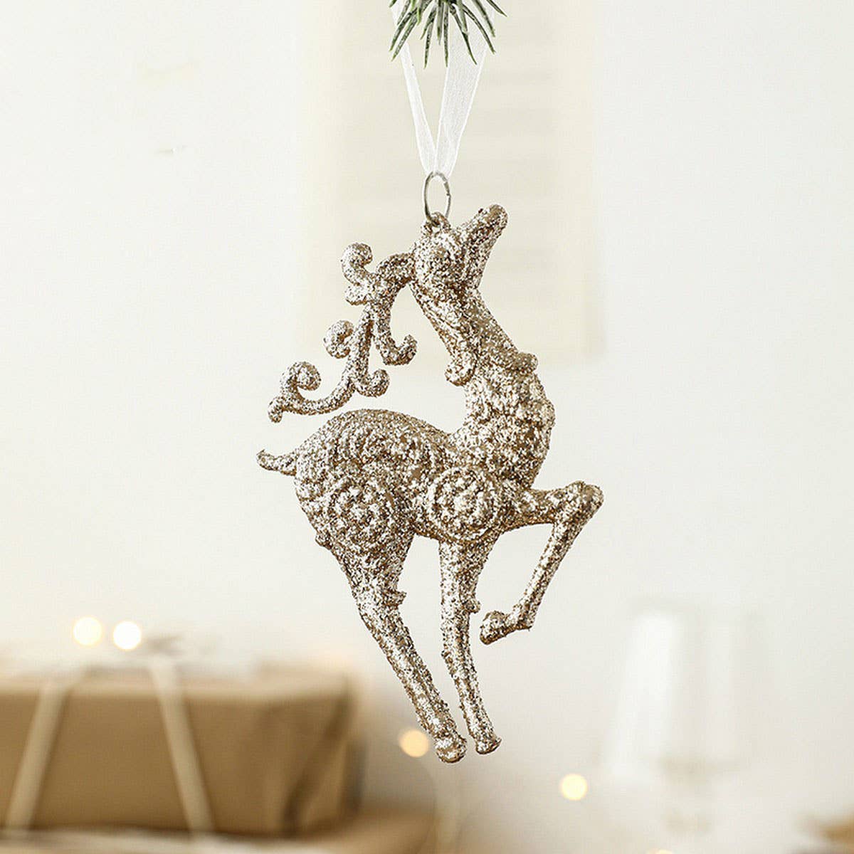 Champagne Glitter Deer Christmas Tree Hanging_CWMM9760