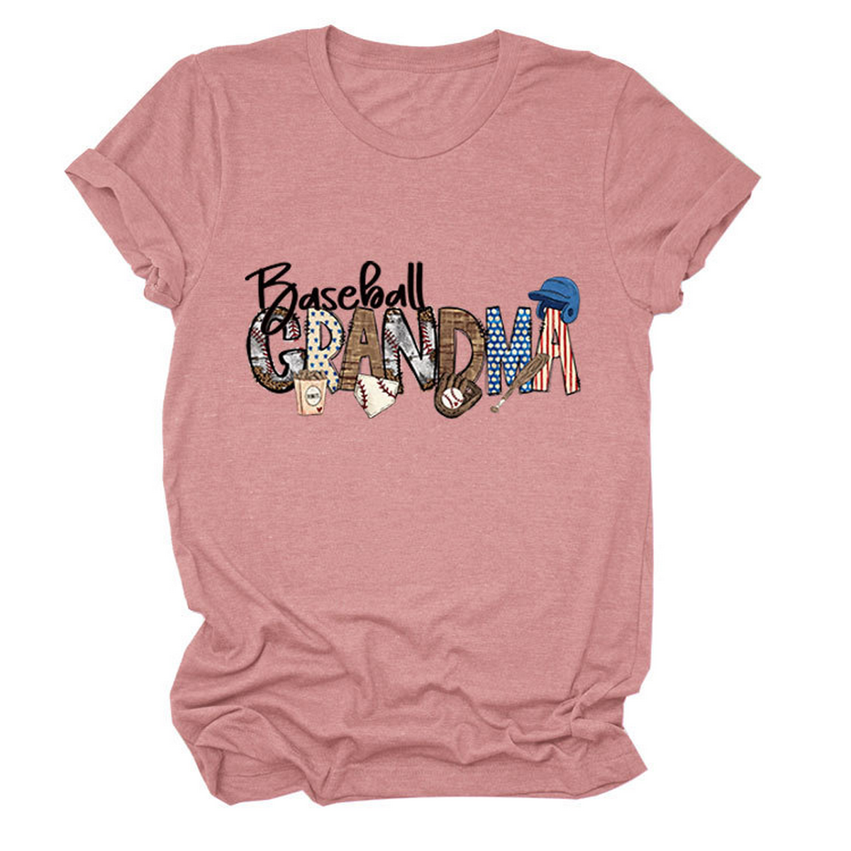 Casual Crew Neck Tee ?œBaseball Grandma??Shirt_CWTTSL0496