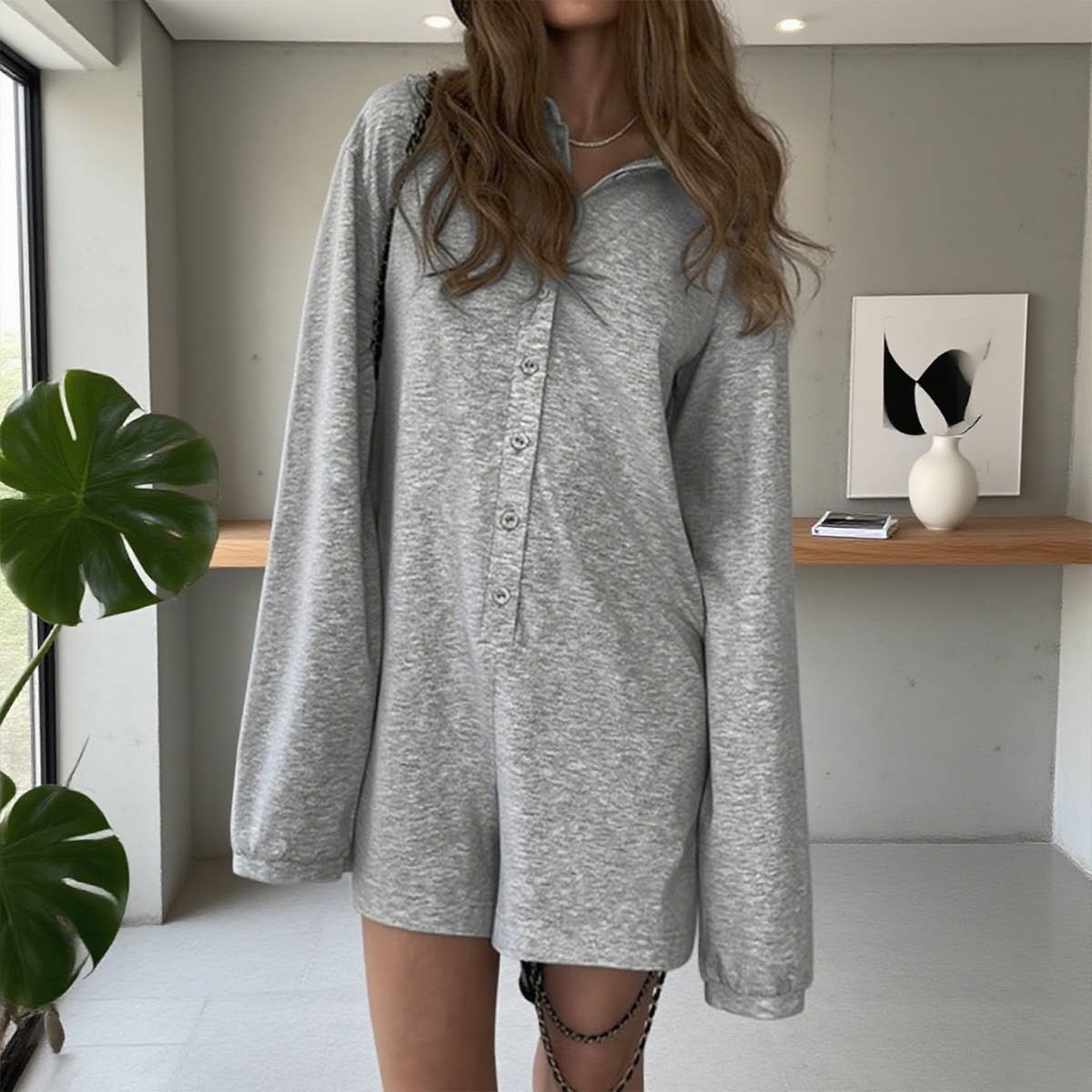 Simple style solid-color casual jumpsuit