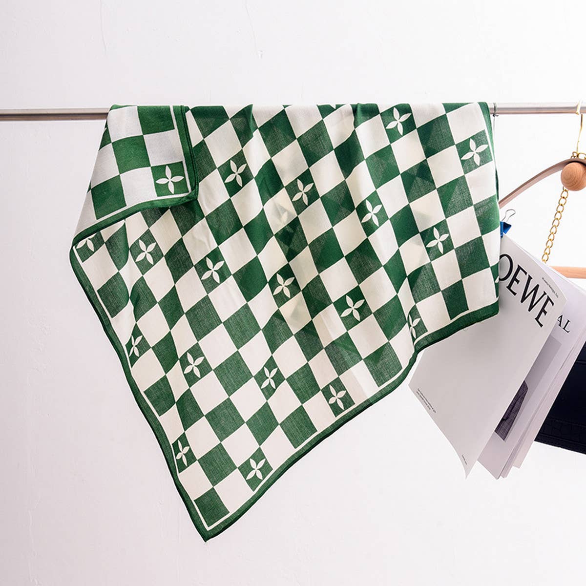 CWASC2405_FASHION CHECKERBOARD SILK SCARF SIMPLE SILK SCARF