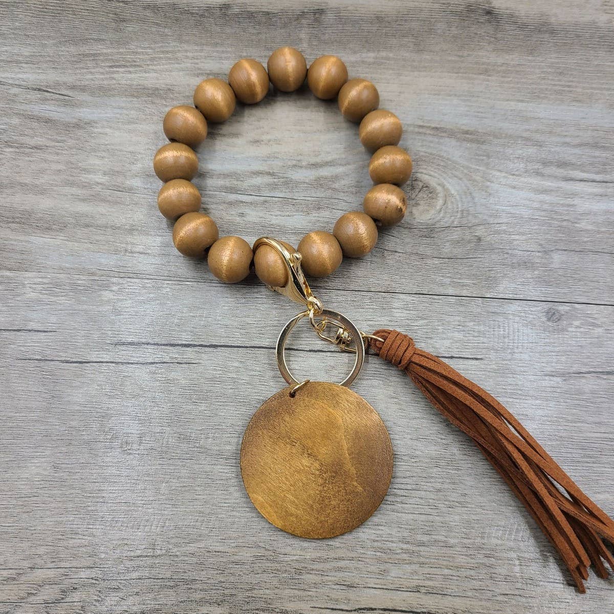 MULTI COLORED WOODEN BEAD BRACELET KEYCHAIN